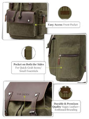 FUR JADEN Eco Friendly Travel 4 Compartment Laptop Backpack Made of Water Resistant Sustainable Canvas and Vegan Leather for Unisex for Travel Hiking Work (Coffee)