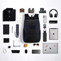 HARISSONS Teknos Business Travel Laptop Backpack | 35L | Fits 15.6” Laptop | 900D PU-Coated Polyester & Vegan Leather | Work, Travel & Commute | USB Port, Anti-Theft Pocket, Rain Cover (Black)