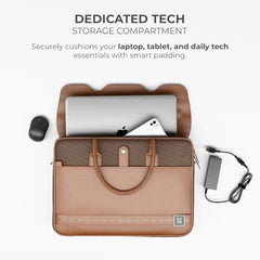 EUME Aristo Laptop Bags for Men & Women Office Use| with Padded Compartment | Vegan Leather & Nylon Fabric | Fits Up to 15.6" Laptop & MacBook, 13L, Rustic Brown