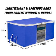 Kuber Industries Non-Woven Underbed Storage Bag|Clothes Storage Organizer|Blanket Cover With Clear Window|Zipper Closure&Handle Cloth Organizer|Plain White Border|Large|Pack Of 6|Royal Blue,32Cm,48Cm