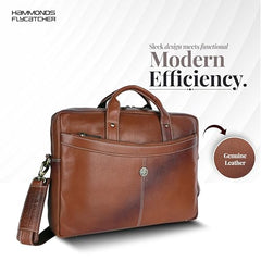 HAMMONDS FLYCATCHER Genuine Leather Office Bag for Men, 15.6 Inch Professional Brown Laptop Bag for Men, Adjustable Strap & Multi Compartments, 1 Year Warranty - Office, Travel, Daily Use