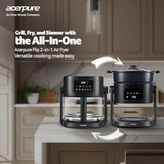 Acerpure Air Fryer | 100% Glass Bowl | 90% Less Oil | 5.5L Air Fryer + 2.5L Cooking Pot | Air Fry, Toast, Reheat, Grill, Cook | 360° TurboHeat Technology | Preset Modes | 1500 Watts | Black