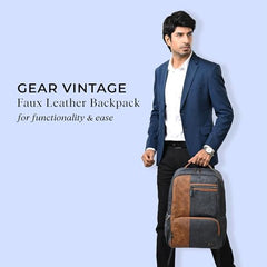 Gear Vintage 4 19"/29L anti theft faux leather Medium Water Resistant Laptop Backpack/Casual Backpack/Daypack/Travel Backpack/College Bag For Men/Women(Pitch Black-Black)