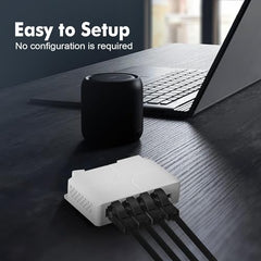 COOLCOLD 4 Port PoE Extender With 1 In 3 Out, Repeater Support IEEE802.3af/at, 100Mbps Ethernet Powered Passthrough Switch, Extend 100m(328ft), Wall and Din-Rail Mount (White)