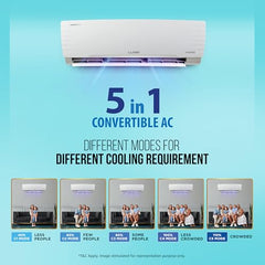 Lloyd 1.5 Ton 3 Star Inverter Split AC (5 in 1 Convertible, Copper, Anti-Viral + PM 2.5 Filter, White with Chrome Deco Strip, GLS18I3FWAGC)