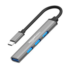 Amazon Basics 4-in-1 Hub Multiport Adapter, USB Hub with Aluminium Shell, 1 x USB 3.0 & 3 x USB 2.0 for PC, MacBook, Mac mini, iMac, Tablet, and Mobile Phones