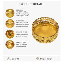 GADINFASHION Metal Set Of 24 Golden Small Tea Light Holder For Diwali Decoration,Home Decoration