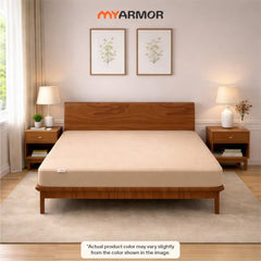 MY ARMOR Waterproof Mattress Protector King Size, 78x72, 6.5x6 feet, Double Bed Protector Sheet Cover, Breathable and Hypoallergenic Ultra Soft Fitted Terry Cotton Feel Fabric, Elastic Skirting, Grey