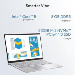 ASUS Vivobook 15 (2026),Intel Core 5 120U,(i5-14th Gen),Fingerprint Sensor,8GB RAM,512GB SSD,FHD,15.6"(39.6 cm),Win 11,M365 Basic(1Y),Office 24,Cool Silver,1.7 Kg,X1504VAP-IN011WS,Thin & Light Laptop