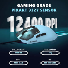 EvoFox Ghost X Pro Tri-Mode Wireless Gaming Mouse with RGB Charging Dock, 54g Ultra-Lightweight, 30,000 DPI Instant S312 Sensor, 8000Hz Polling, 100M Huano Switches, Dual Bluetooth, 2.4GHz, Wired