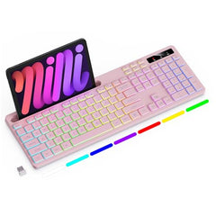 Soueto Wireless Keyboard with RGB Backlit, Phone Holder for Mac/PC, Black