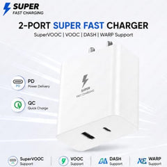 100W SuperVooc Charger with 2 Port USB PD, Two Data Cable One UBS Type A to Type C and Second is C to C