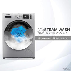 Whirlpool Smart Choice 9 Kg Steam Wash Technology 5 Star Inverter Front Load Fully Automatic Washing Machine with In-Built Heater (SUPREME CARE 9014-E, Midnight Grey, 100+ Tough Stains, 1400 RPM)