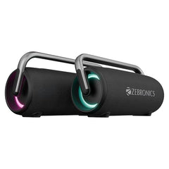 ZEBRONICS AXON 100 Portable Party Bluetooth Speaker, 90W RMS, Quad Drivers + Dual Passive Radiators, IPX5, Upto 6 Hours Playback, Rapid Charging, BT | USB | AUX | TWS, Fabric Finish, RGB, Deep Bass