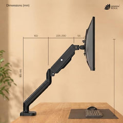 Green Soul Single Monitor Gas Spring Stand|Fits 13-32" Screen|9Kg Weight Capacity|Height Adjustable Desk Mount, VESA Plate, Grommet & C-Clamp Base|Monitor Riser for Desk|Tilt, Swivel & Rotation|Black