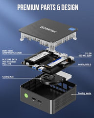GMKtec Mini PC, Intel Twin Lake N150 (Upgraded N100), 16GB DDR4 RAM 512GB PCIe M.2 SSD, Desktop Computer 4K Dual HDMI/USB3.2/WiFi 6/BT5.2/2.5GbE RJ45 for Office, Business