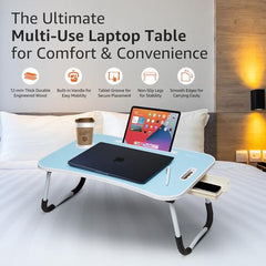 Amazon Basics Engineered Wood Foldable Laptop Table with Cup Holder, Tablet Groove and Mini Drawer (60L x 40W x 26H cm, Black)
