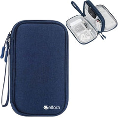 Elfora Compact Cable Organizer Bag | Double Layer Storage Pouch for Cables, Chargers, AirPods, Power Bank & Other Accessories | Durable & Portable Nylon Travel Case with Mesh Pockets – Blue