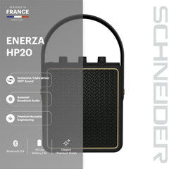 Schneider ENERZA HP20 Portable Wireless Bluetooth Speaker | 20W Triple-Driver 360° Sound | Auracast™ & Bluetooth 5.4 | IPX4 Splash Proof | Fast Charge 0–80% in 1Hr | 10Hr Playtime - Black