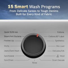 Bosch 7 kg 5 Star Front Load Fully-Automatic Washing Machine, Antibacterial Tech, AI ActiveWater, 15 Wash Programs, 53L Large Drum, SoftCare Paddle, Silver, WAJ24266IN (2026 Model)