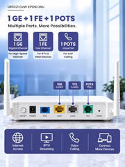UBIQCOM UB5021GV XPON ONT Optical Network Terminal, 1GE + 1 POTS, GPON Fiber Broadband Modem with VoIP Voice Support, SC/UPC Connector, FTTH ONT for Home & SOHO Users