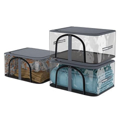 Kuber Industries Pack of 3 PVC Transparent Underbed Storage Bag | Multi-Purpose Garments Bag for Clothes-Toy | Wardrobe Bag with Handle | U Zip | Black