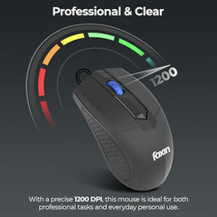 Foxin Glance Grey Wired USB Mouse | 1200 DPI Optical Sensor | Ergonomic & Lightweight (68g) with 3-Button | Plug & Play | 1.2M Cable | Silent Buttons | Wired Mouse for Laptop, PC, Desktop & Office Use