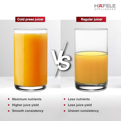Hafele MAGNUS Cold Press Slow Juicer| 83mm Wide Chute| All-in-1 Fruit & Vegetable Juicer| 35RPM Speed for Max Nutrition| Stainless Steel Body| BPA Free Container| 250W