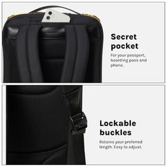 MOKOBARA Transit Backpack | Fits Laptop Up To 16 Inch, 30L Capacity, Water-Resistant Polyester, Vegan Leather Trims | Money Moves, Black