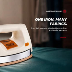 Usha 3710 1000Watt 1.75 kg Heavy Weight Dry Iron | Double Coat Golden Non Stick Soleplate for Longer Durability | Extra Long Soleplate | 360° Swivel Cord | 2 Years Warranty | (White)