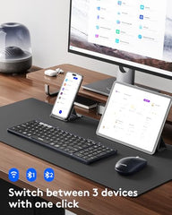 Samsers Foldable Keyboard&Mouse, Samsers Folding Bluetooth Keyboard Mouse Combo, 2.4G + BT5.0 x 2, Full-Size Portable Travel Keyboard & USB-C Rechargeable Wireless Mouse for iOS Android Windows Mac OS