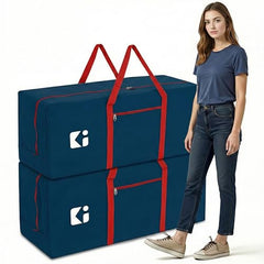 Kuber Industries 2 Pcs Blankets/Clothes Storage Bag | Heavy Duty Nylon 1680 Denier Underbed Storage Bag | Moving Bags with Strong Handle | Moisture Proof | Red & Blue