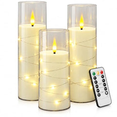 Flameless LED Pillar Candle Set of 2 | Acrylic Fiber Glass | Dancing Faux Wick | Remote Control with Battery Operated 3 AA | Home Décor & Gifting | 3" D x 6" H | Red