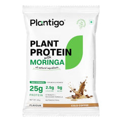 Plantigo Plant Protein Powder with Moringa Superfood | 25g Protein, 5g BCAA, 2.5g Leucine, Digestive Enzymes | 3rd Party Lab Tested | Lush Mango Flavor - Travel Pouch