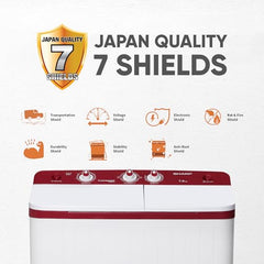 SHARP 9.0 kg, 5 star, Semi-Automatic Top Loading Washing Machine with HydroBlast Wash, Quadroniq Pulsator, 1300 RPM (ES-SD90NB-PR, Ruby Red, Pure Wave)