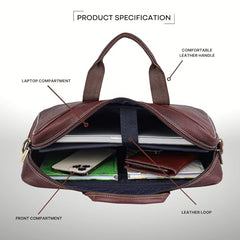 WildHorn Genuine Leather Office Bag for Men | 15.6-Inch Laptop Bag with a Minimalist Design | Professional Leather Bag with Adjustable Straps & Multiple Compartments | 1-Year Warranty