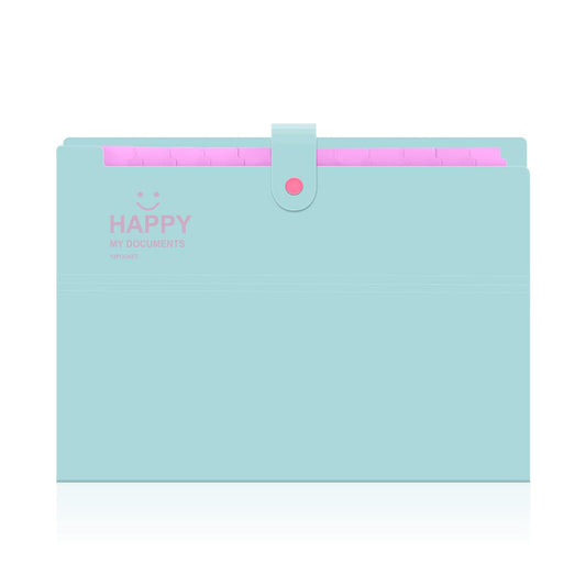 SYGA Cute Smiling Face Multi-Layer Accordion Bag Storage A4 Folder, Small Fresh Test Paper Bag Ticket Information Bag 12 Grids (Green)