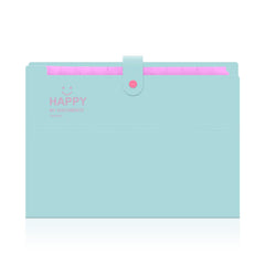SYGA Cute Smiling Face Multi-Layer Accordion Bag Storage A4 Folder, Small Fresh Test Paper Bag Ticket Information Bag 12 Grids (Green)