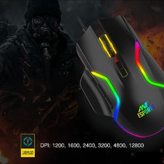 Ant Esports GM320 RGB Wired Gaming Mouse, 12800 DPI Optical Sensor, 8 Programmable Buttons with Rapid Fire, Ergonomic Design, RGB Lighting, Braided Cable, USB Gaming Mouse for PC, Laptop (Black)