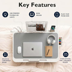 StarAndDaisy T9 Foldable Bed Table for Laptop & Study, 4-Level Adjustable Angled Tabletop, Large Desktop Surface with Anti-Slip Stopper, Tablet & Phone Slot, Storage Drawer, Stable Legs, PP & TPE