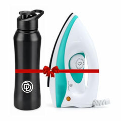 Double Safety Phuket 1000W Dry Iron & Hot/Cold Stainless Steel Bottle Combo | 5 Fabric Settings| (Black & Red) | 2 Years Warrenty|