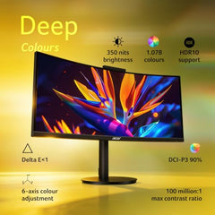 Acer CB343CUR J0 34-Inch UWQHD Curved Monitor, 3440x1440, 120Hz, 1ms VRB, 5MP Webcam, USB-C 140W PD, KVM, 2.5Gb RJ45, HDR10, DCI-P3 90%, Delta E<1, 5W x2 Speakers, Ergostand, AdaptiveSync, PIP/PBP