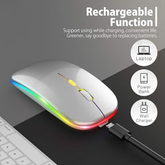 BUYFLUX LED Wireless Mouse, Slim Silent Mouse 2.4G Portable Mobile Optical Office Mouse with USB & Type-c Receiver, 3 Adjustable DPI Levels for Notebook, PC, Laptop, Computer (Black)