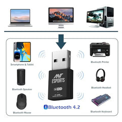 Ant Esports AE600B 600 Mbps Wi-Fi + Bluetooth USB 2.0 Mini Dongle for Desktop Laptop PC I 2.4 & 5Ghz I WiFi 5 802.11AC