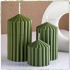 CANDLE CABINETS Ribbed Pillar Candle Set of 3 – 3.2x2 Inch Soy Wax Scented Candles – Minimalist Ribbed Texture for Aesthetic Home Decor & Romantic Gifting (Light Blue)