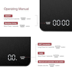 Gadgetronics Smart Coffee Scale with Timer, Rechargeable Digital Scale for Coffee Weighing, 0.1g - 3 kg, LED Touchscreen | USB Rechargeable, Heat-Resistant, Ideal for Baristas & Manual Brewing