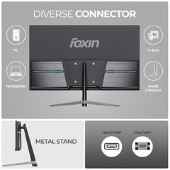 Foxin 24 Inch FHD Flat LED Monitor 1920x1080 Pixel Elite Series | Flat Panel, HDMI & VGA Port, 100Hz Refresh Rate, Frameless, Slim Bezel, Wall Mountable, 16.7 M Colors | 3 Years Warranty | White
