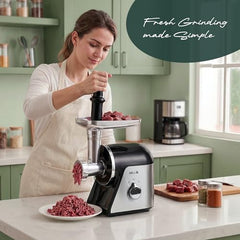 iBELL MT1650J Meat Grinder, 1800W, Stainless Steel, Heavy Duty Mincer Machine with 4 Attachments for Mincing/Chopping Meat, Sausage/Kebab Maker (Black)