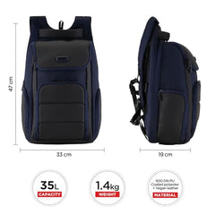 HARISSONS Teknos Business Travel Laptop Backpack | 35L | Fits 15.6” Laptop | 900D PU-Coated Polyester & Vegan Leather | Work, Travel & Commute | USB Port, Anti-Theft Pocket, Rain Cover (Black)