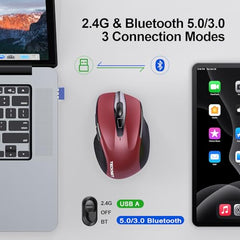 TECKNET Wireless Mouse, BT 5.0/2.4G, Rechargeable 6-DPI Silent, Grey